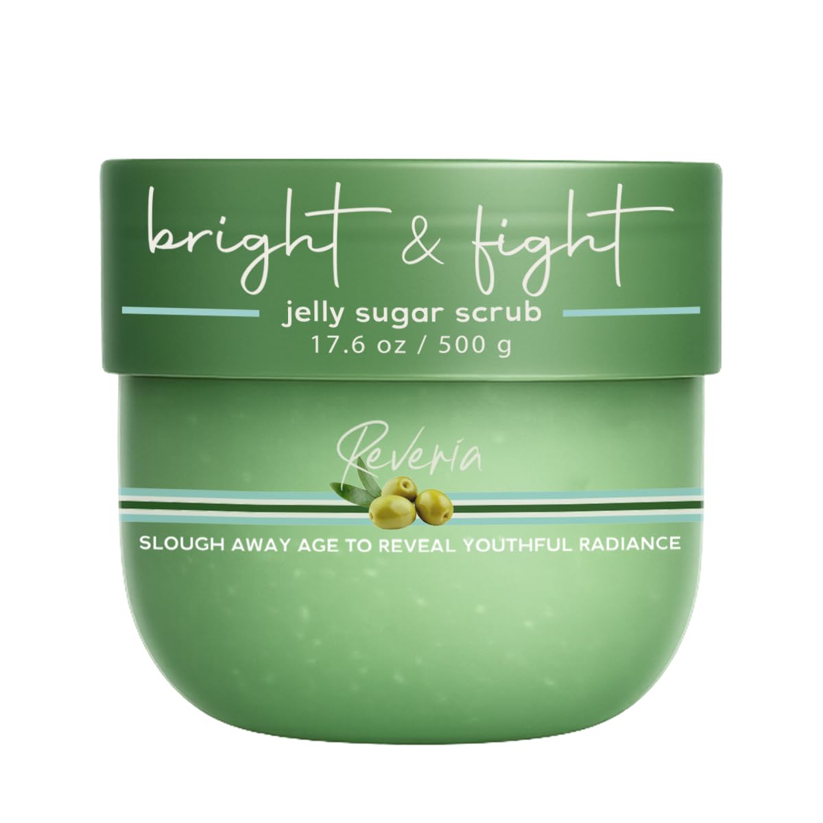 Reveria Bright & Fight Sugar Body Scrub, Jelly Texture, Exfoliating with Olive Oil & Marine Extract, Radiant Skin, Body Exfoliator for All Skin Types, Self Care Gifts for Women, 17.6 Oz / 500g Jar