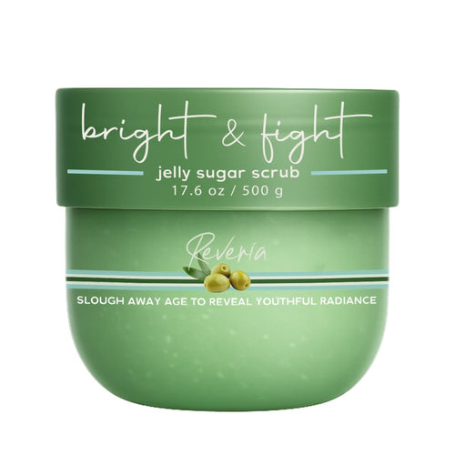 Reveria Bright & Fight Sugar Body Scrub, Jelly Texture, Exfoliating with Olive Oil & Marine Extract, Radiant Skin, Body Exfoliator for All Skin Types, Self Care Gifts for Women, 17.6 Oz / 500g Jar