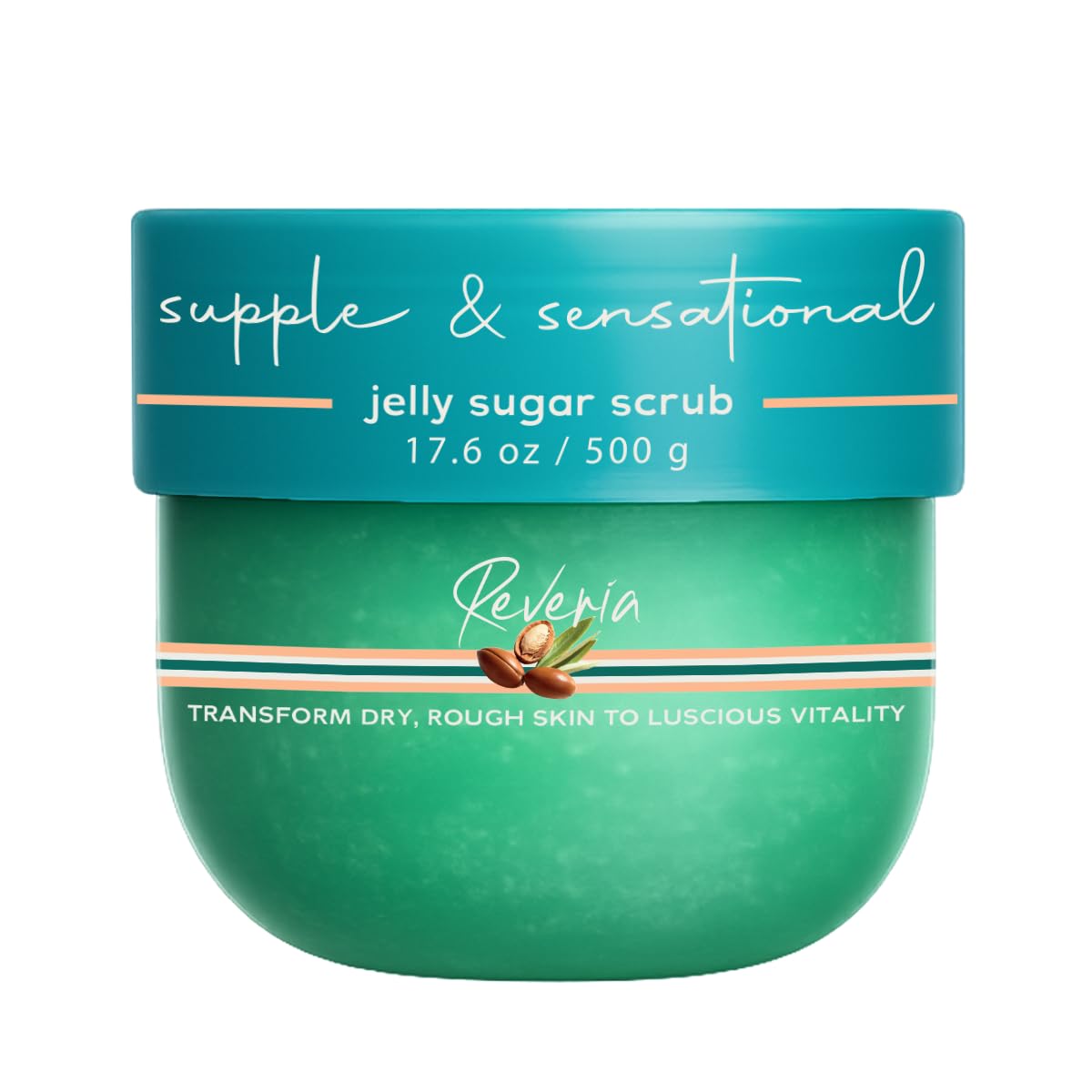 Reveria Supple & Sensational Sugar Body Scrub, Jelly Texture, Exfoliating with Argan Oil & Goat's Milk, Soft Skin, Body Exfoliator for All Skin Types, Self Care Gifts for Women, 17.6 Oz / 500g Jar