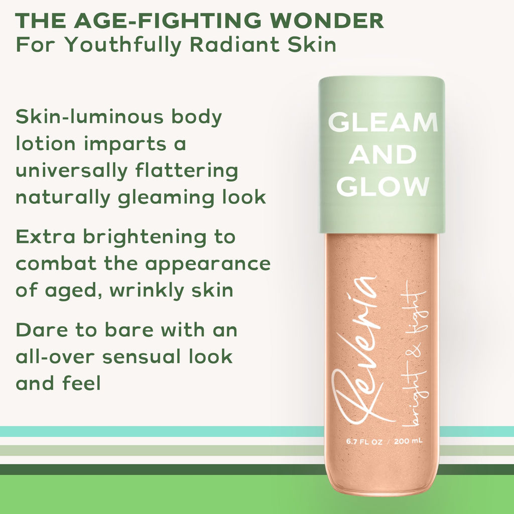 Reveria Bright & Tight Body Lotion – Olive Oil, Sweet Orange Oil & Illumarine Complex – Universally Flattering Tinted Color-Melt Cream for Radiant, Glowing Skin – Paraben Free – 6.7 fl oz