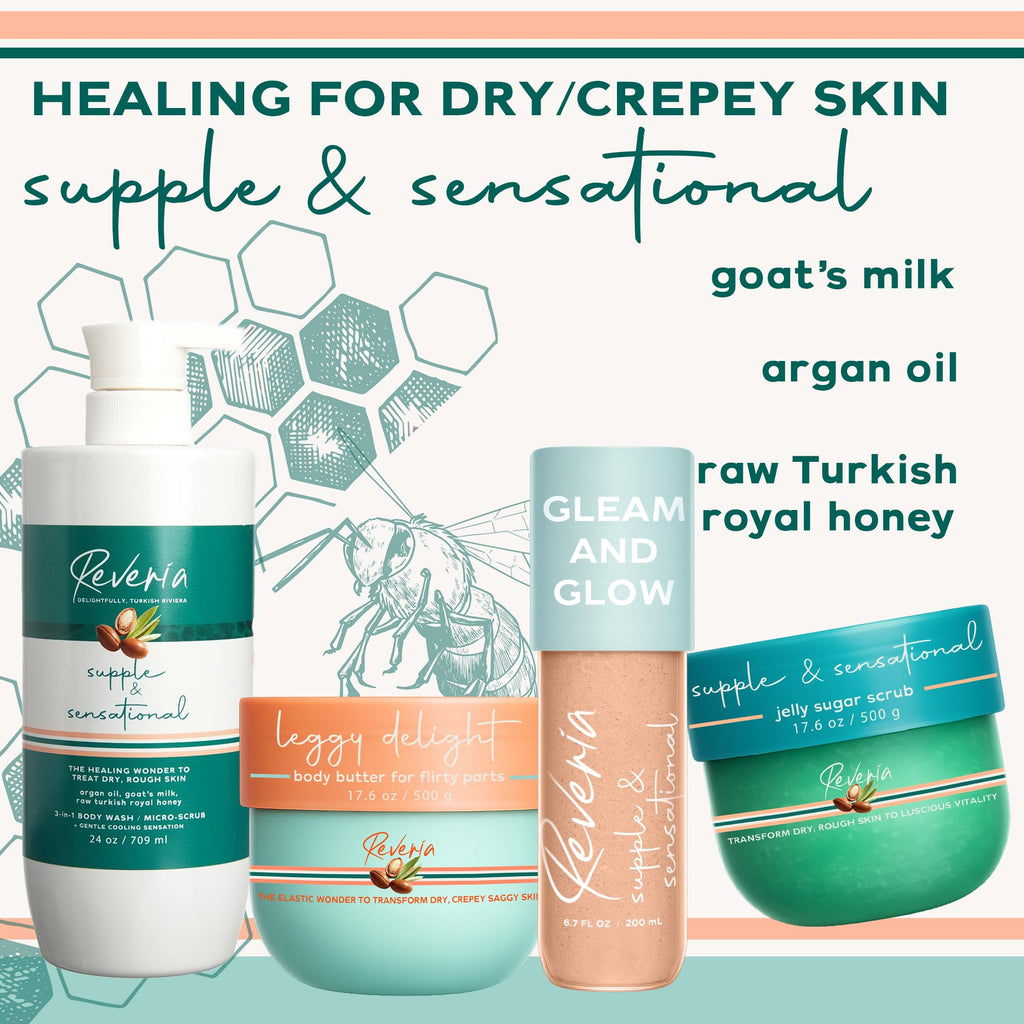 Reveria Supple & Sensational Body Lotion – Argan Oil, Goat Milk & Turkish Royal Honey – Universally Flattering Tinted Color-Melt Cream for Soft, Glowing Skin – Paraben Free – 6.7 fl oz