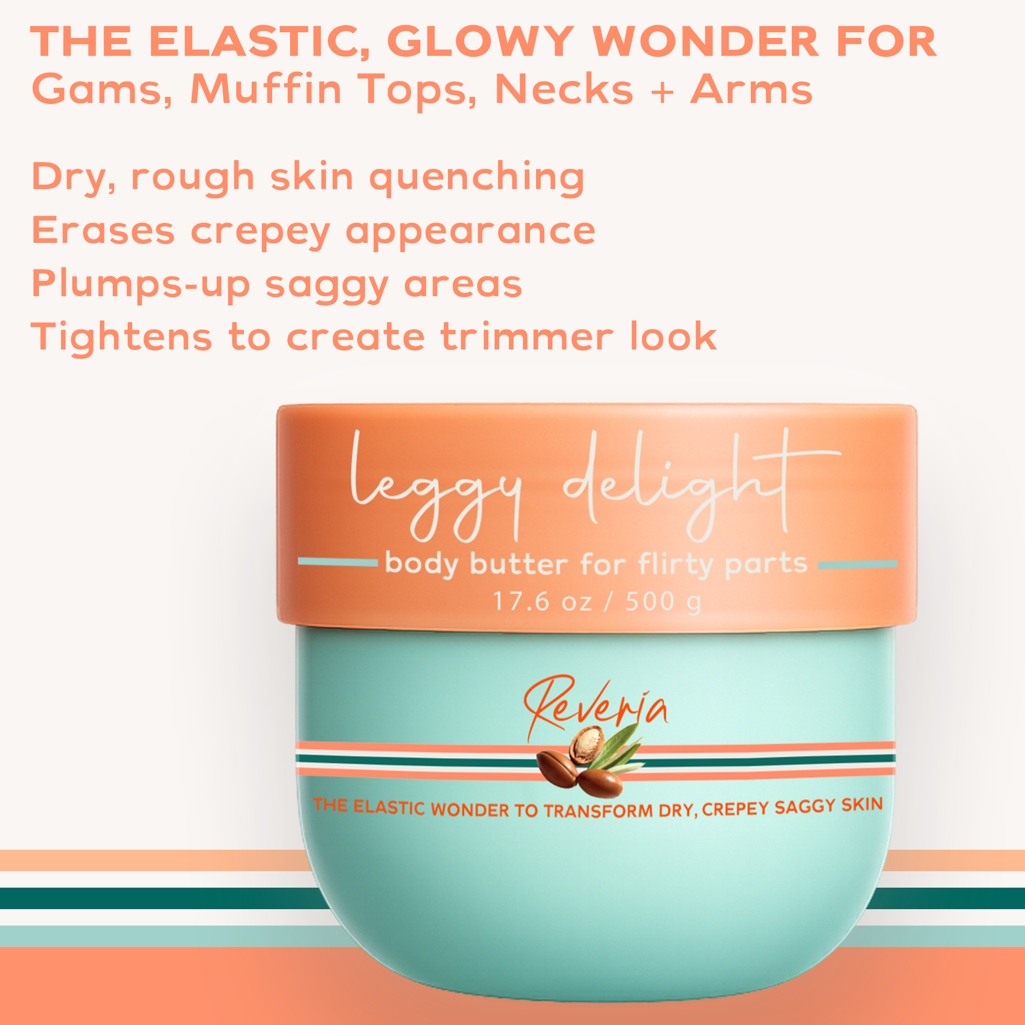 Reveria Supple & Sensational Body Butter – Argan Oil, Goat Milk & Hyaluronic Acid – Smoothing Body Cream for Visibly Elastic, Glowy Skin – Paraben Free, Cruelty Free – 17.6 oz